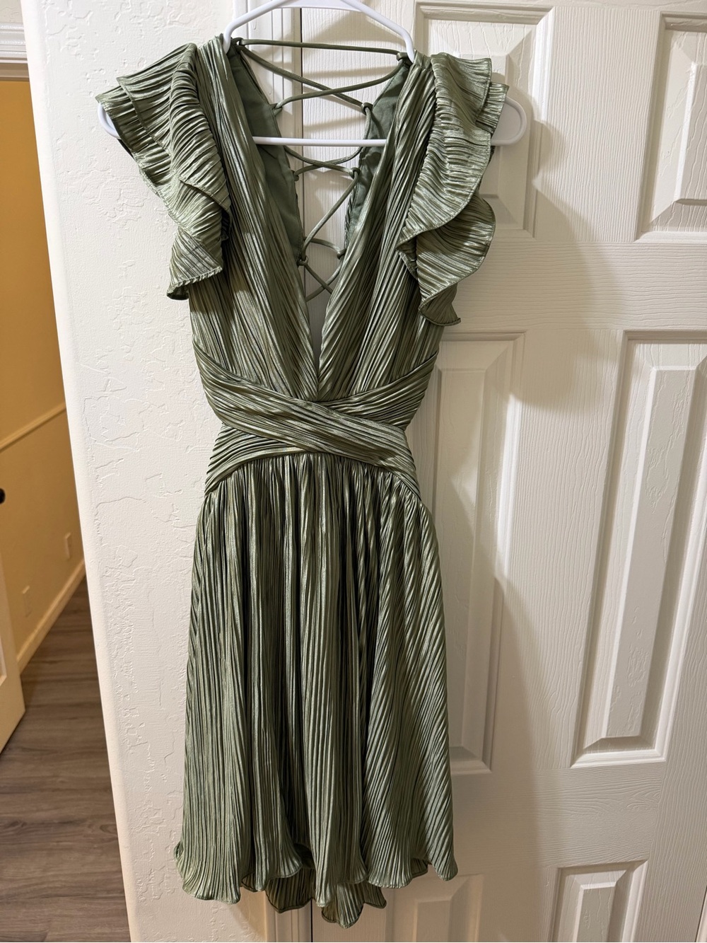 Lulu's Sage Green Pleated Ruffle Midi Dress